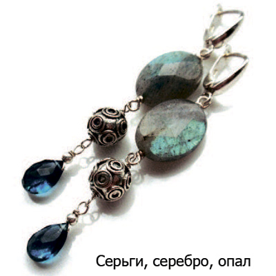 Серьги, серебро, опал