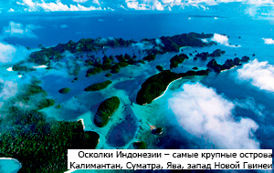 Осколки Индонезии – самые крупные и знаменитые острова Калимантан, Сума- тра, Ява, запад Новой Гвинеи